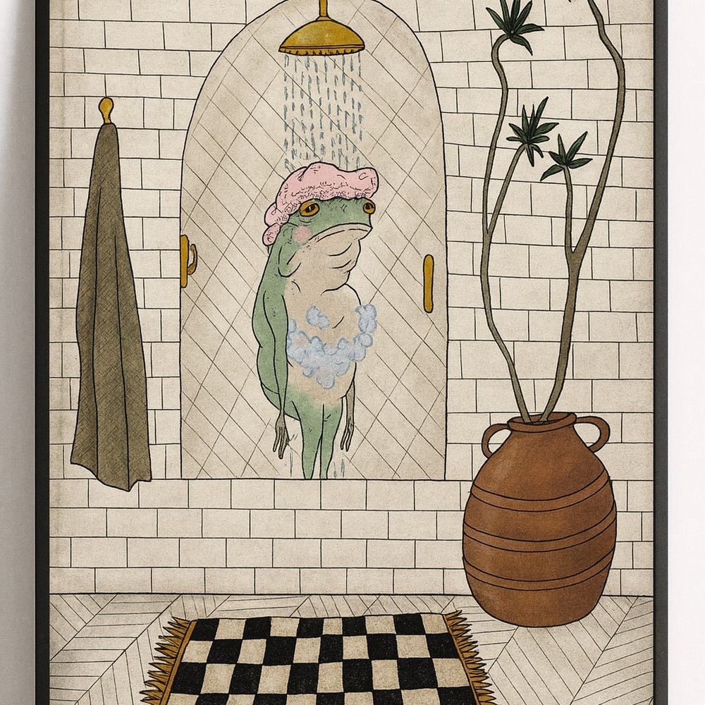 Frog Bathtub Art Print 2 PACK CANVAS STYLE WALL ART 🐸 🐸 - Picture 2 of 4